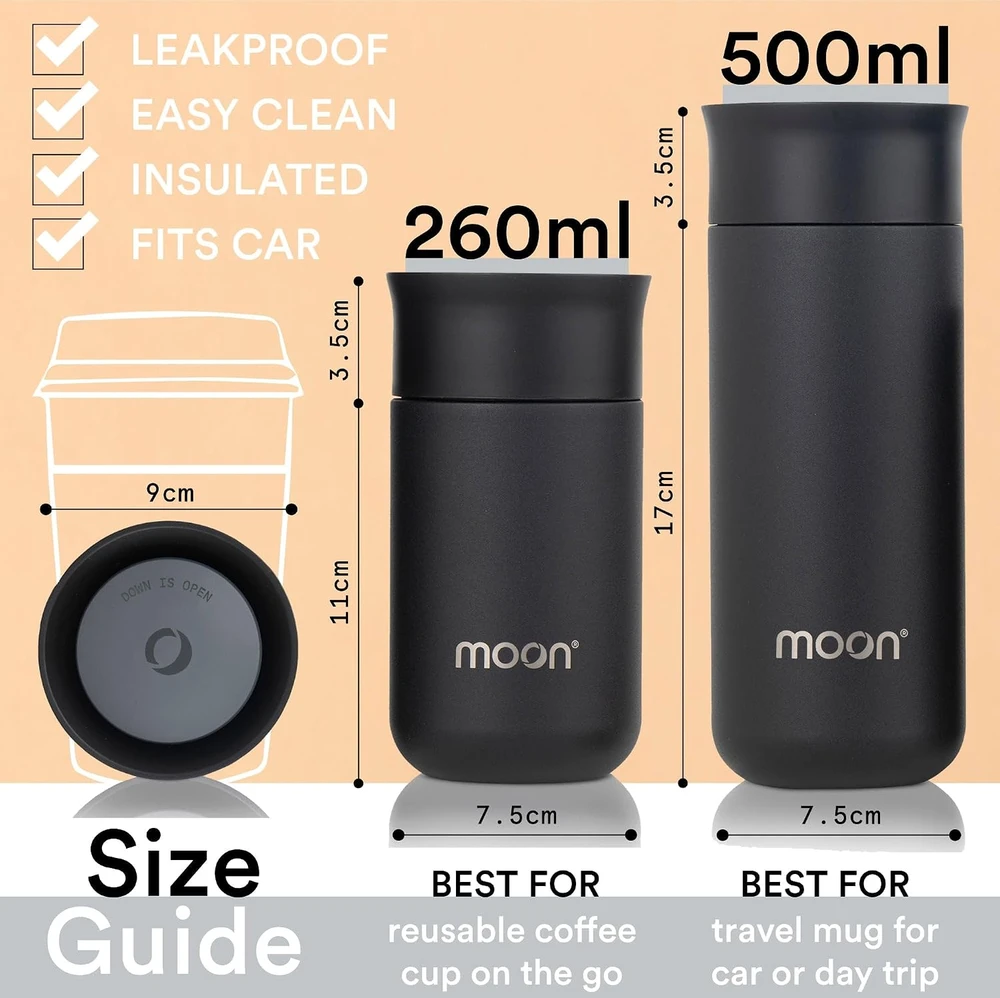 moon bottles sandarus termopuodelis 360° 260 ml iš nerūdijančiojo plieno, juodas