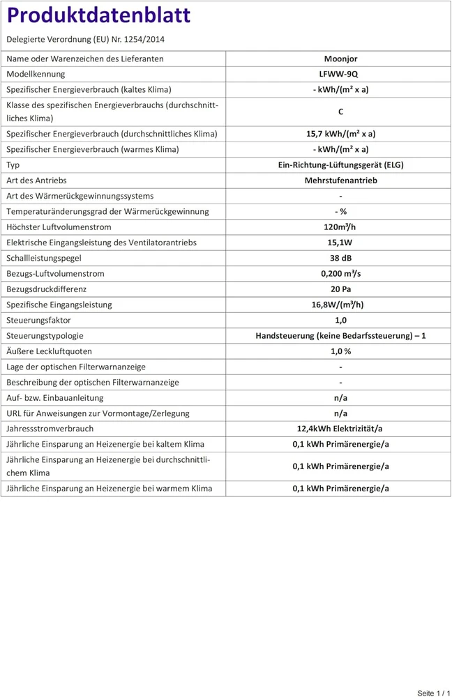Moonjor ištraukimo ventiliatorius 100 mm, 95 m³/h, IPX2, tylus langų ventiliatorius su atbuliniu vožtuvu, 12 W
