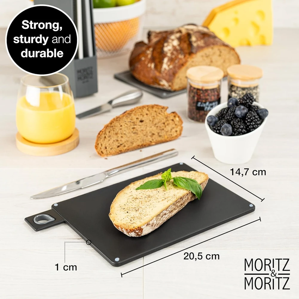 Moritz & Moritz pjaustymo lentelių rinkinys, 20,5 x 14,5 cm, 4 vnt, neslystančios, plastikinės, su stovu