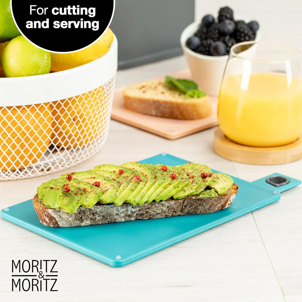 Moritz & Moritz plastikinių pjaustymo lentelių rinkinys su stovu, 4 vnt., 20,5 x 14,5 cm, neslystančios