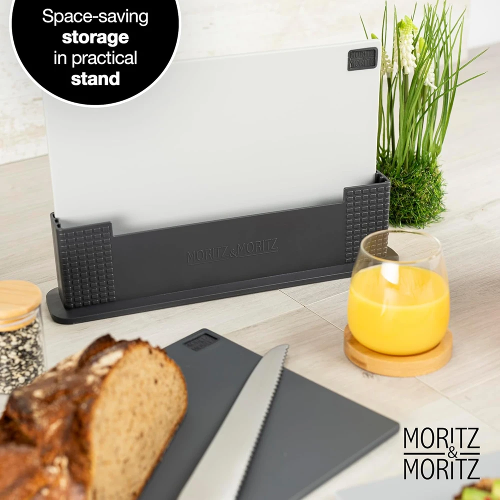 Moritz & Moritz virtuvinių pjaustymo lentelių rinkinys su stovu, plastikas, 32 x 22 cm, 3 vnt.