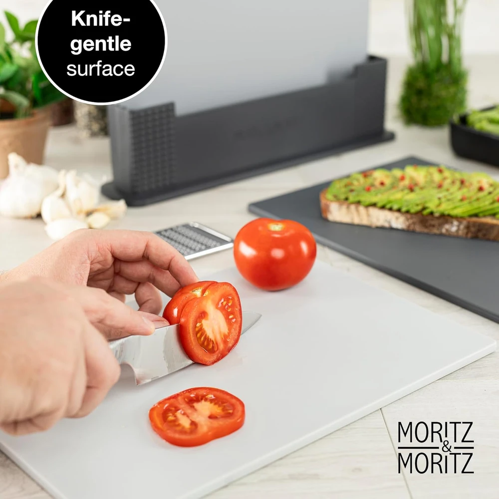 Moritz & Moritz virtuvinių pjaustymo lentelių rinkinys su stovu, plastikas, 32 x 22 cm, 3 vnt.