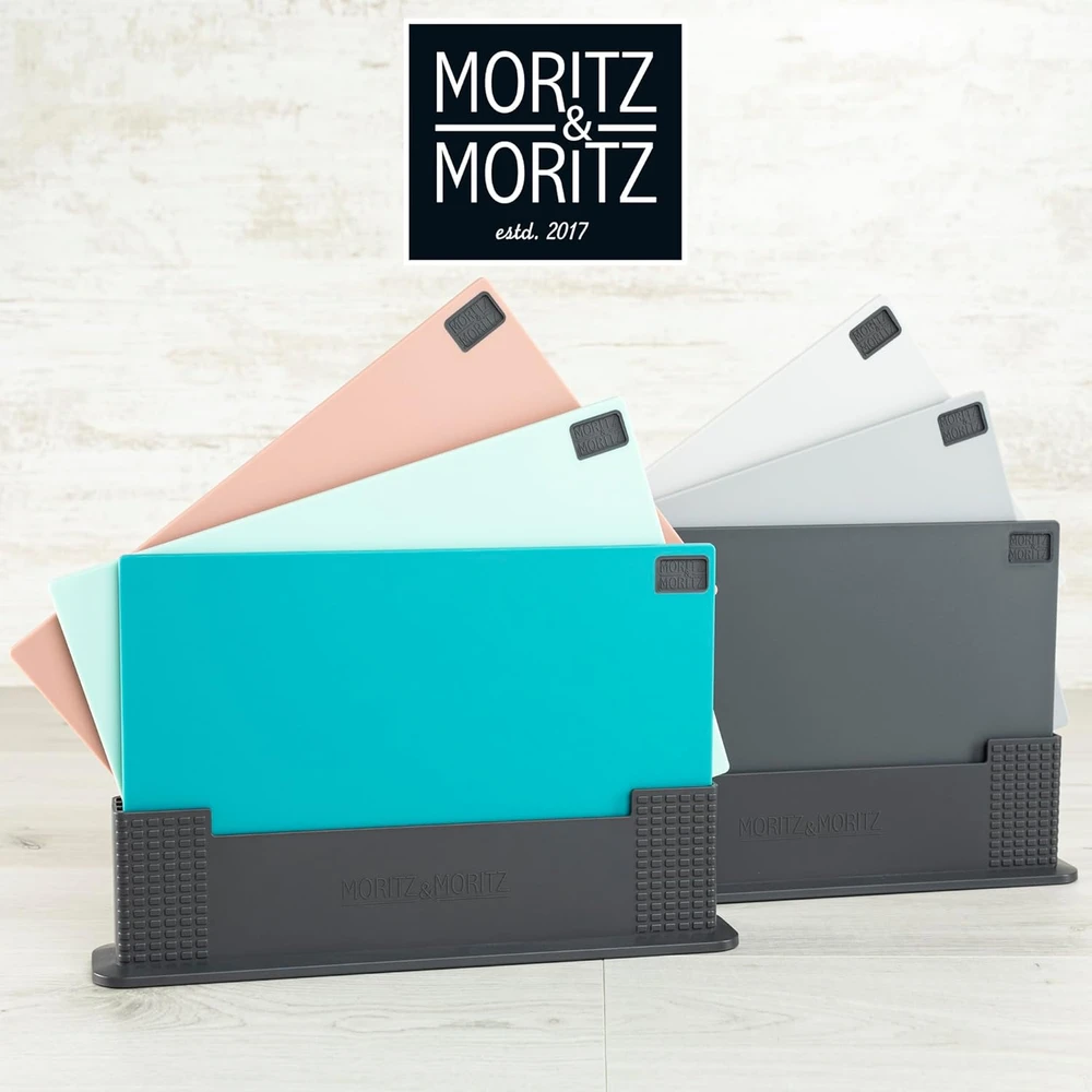 Moritz & Moritz virtuvinių pjaustymo lentelių rinkinys su stovu, plastikas, 32 x 22 cm, 3 vnt.