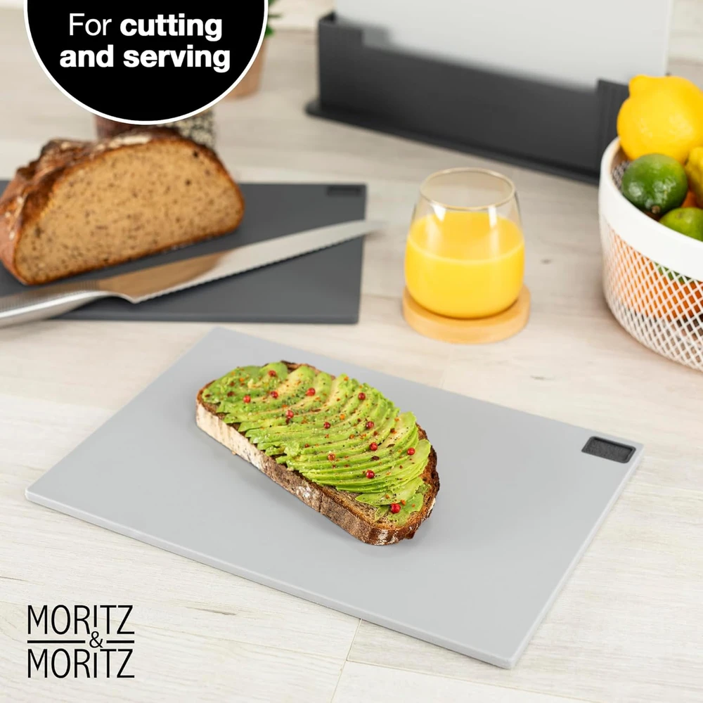 Moritz & Moritz virtuvinių pjaustymo lentelių rinkinys su stovu, plastikas, 32 x 22 cm, 3 vnt.