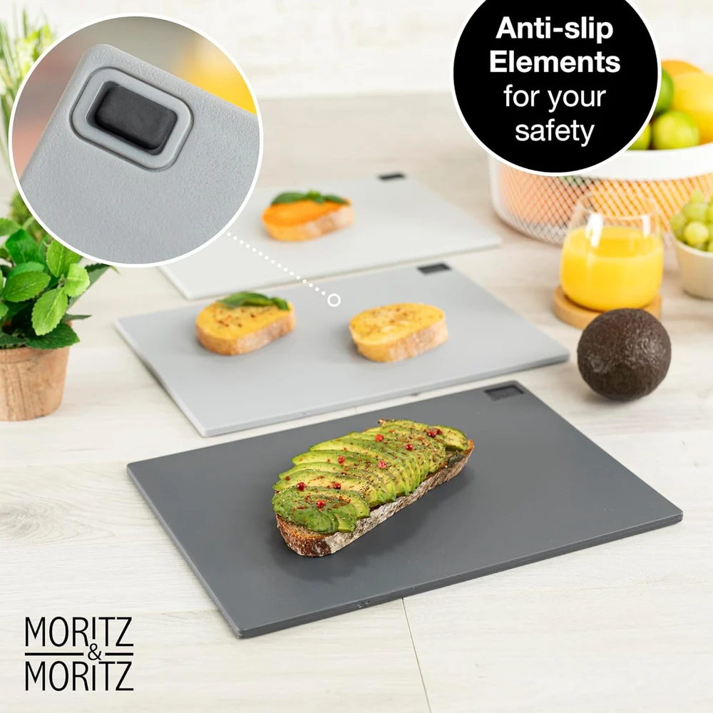 Moritz & Moritz virtuvinių pjaustymo lentelių rinkinys su stovu, plastikas, 32 x 22 cm, 3 vnt.