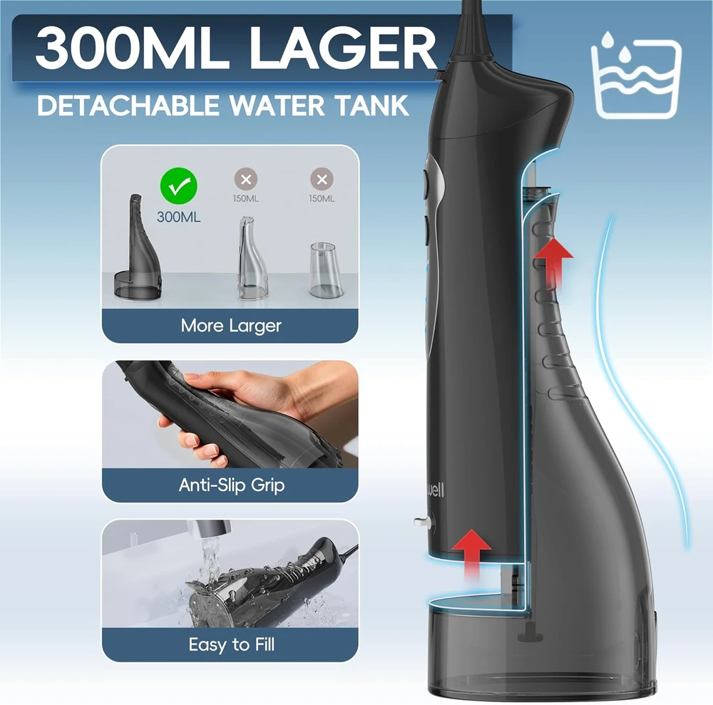 mornwell belaidis burnos irigatorius su 330 ml talpa, IPX7 ir USB įkrovimu D52