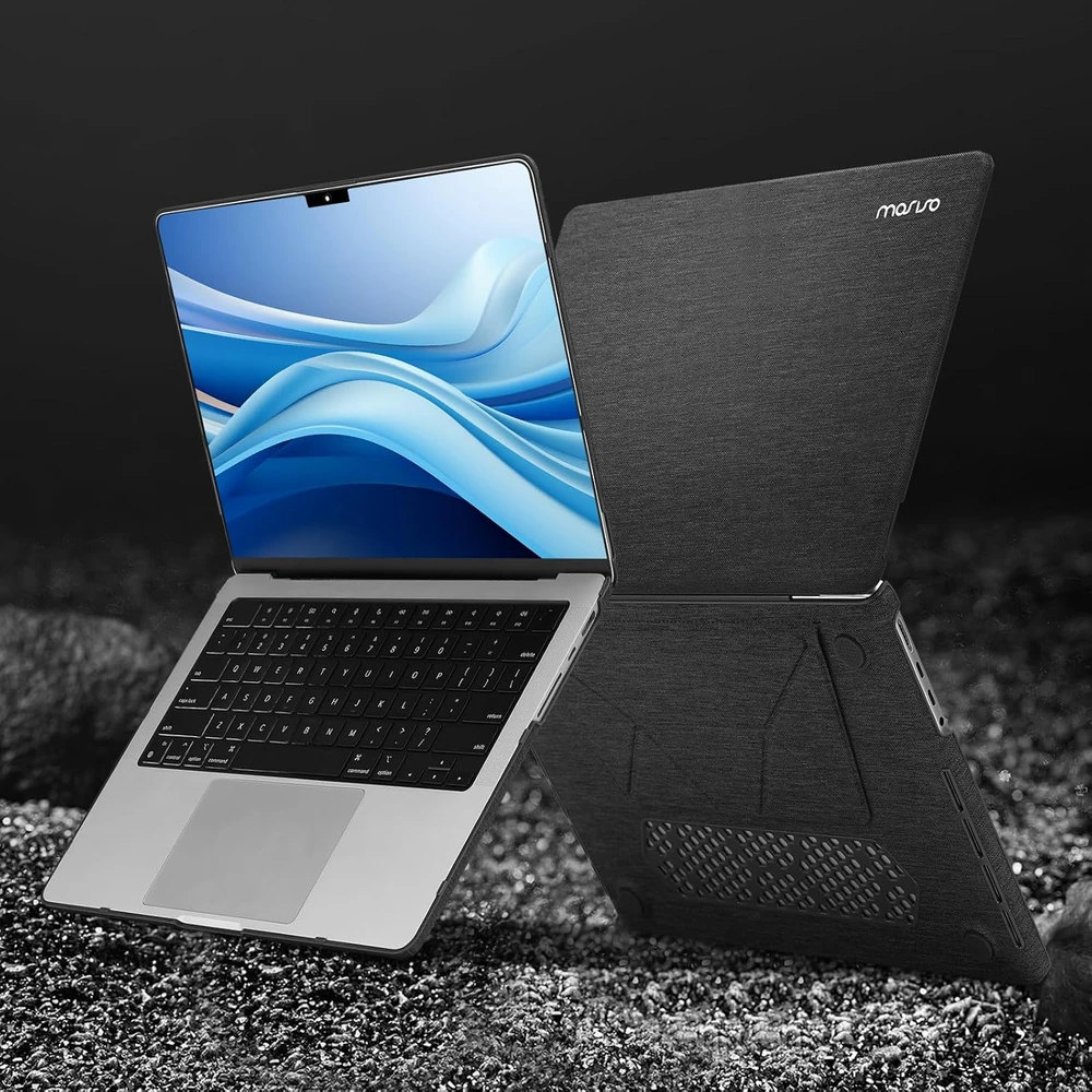 MOSISO kietas dėklas MacBook Pro 14 col. su sulankstomu stovu, MO-N21-14PM-KTF-SPT-BK