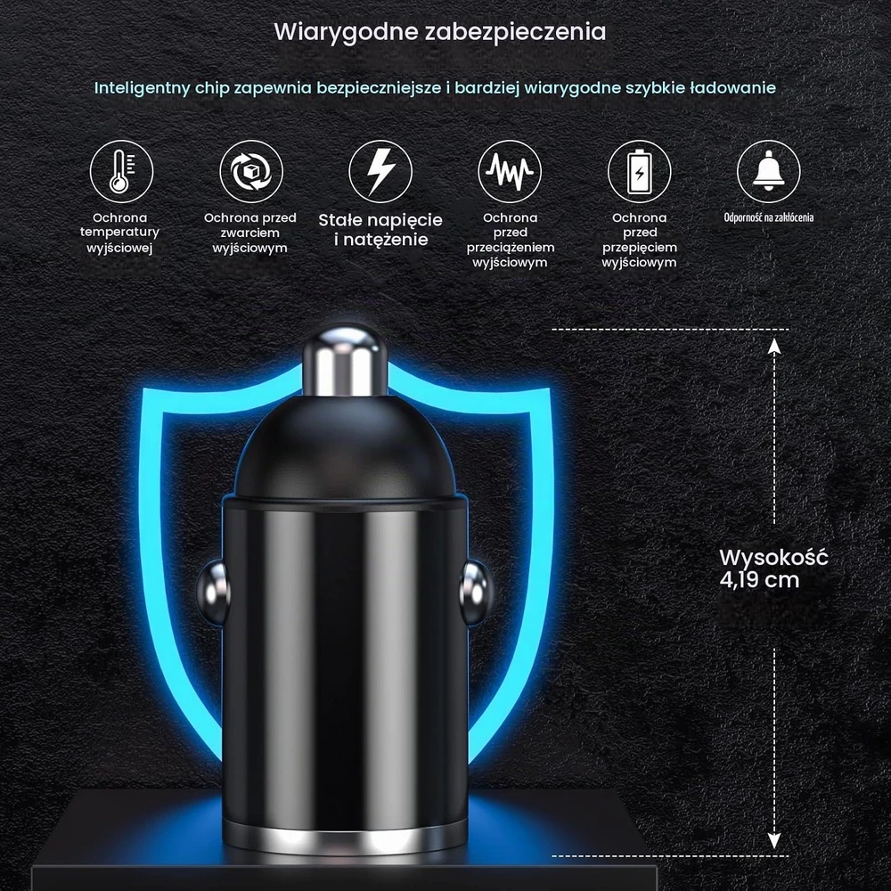 MOSWAG automobilinis įkroviklis USB-C ir USB-A, 18 W, QC 3.0, SD-001