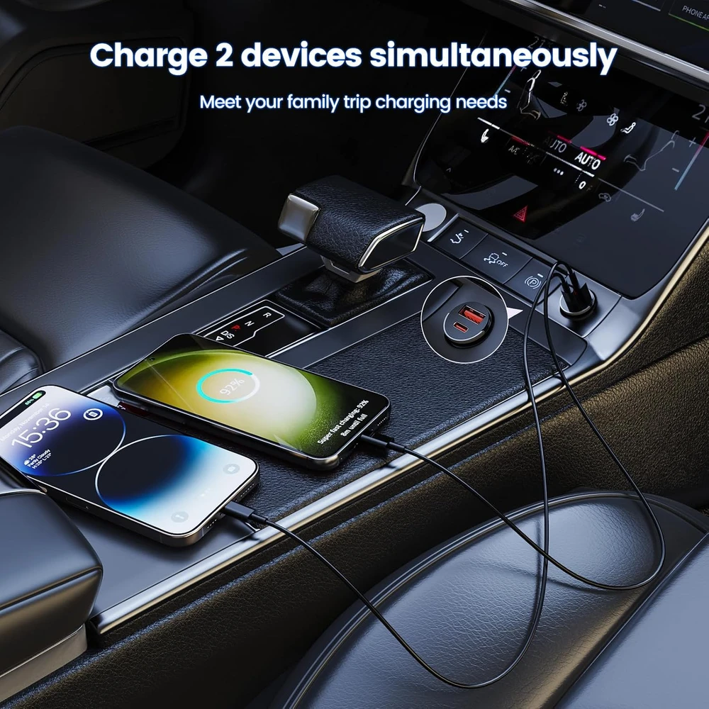 MOSWAG automobilinis įkroviklis USB-C ir USB-A, 18 W, QC 3.0, SD-001