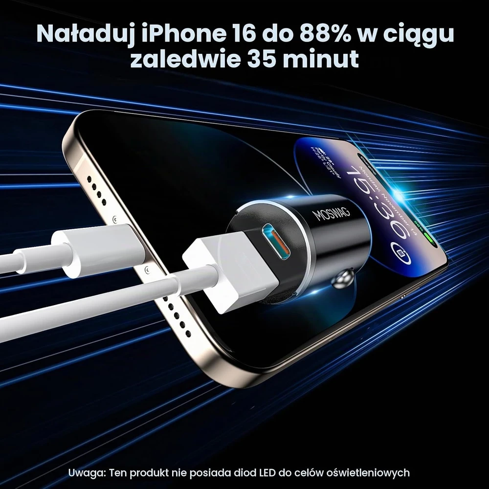 MOSWAG automobilinis įkroviklis USB-C ir USB-A, 18 W, QC 3.0, SD-001