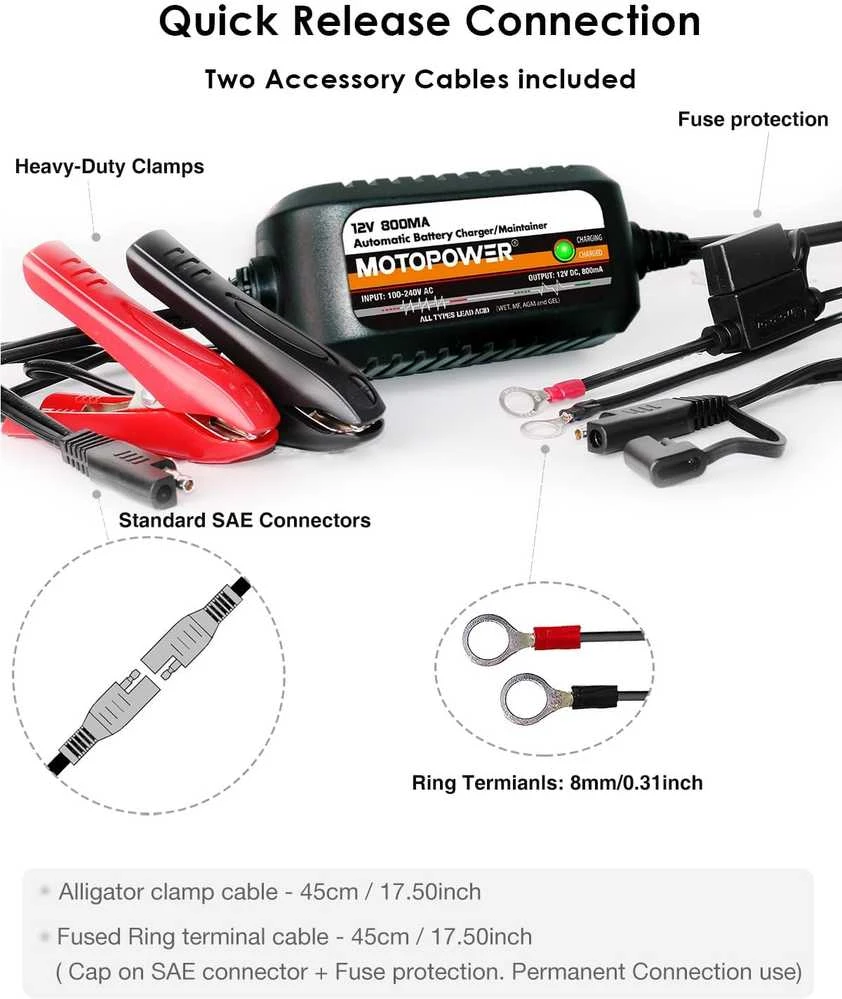 MOTOPOWER 12 V 800 mA automatinis akumuliatorių įkroviklis MP00205C