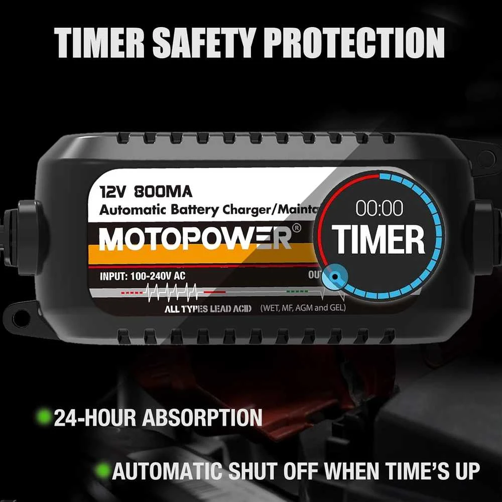 MOTOPOWER 12 V 800 mA automatinis akumuliatorių įkroviklis MP00205C