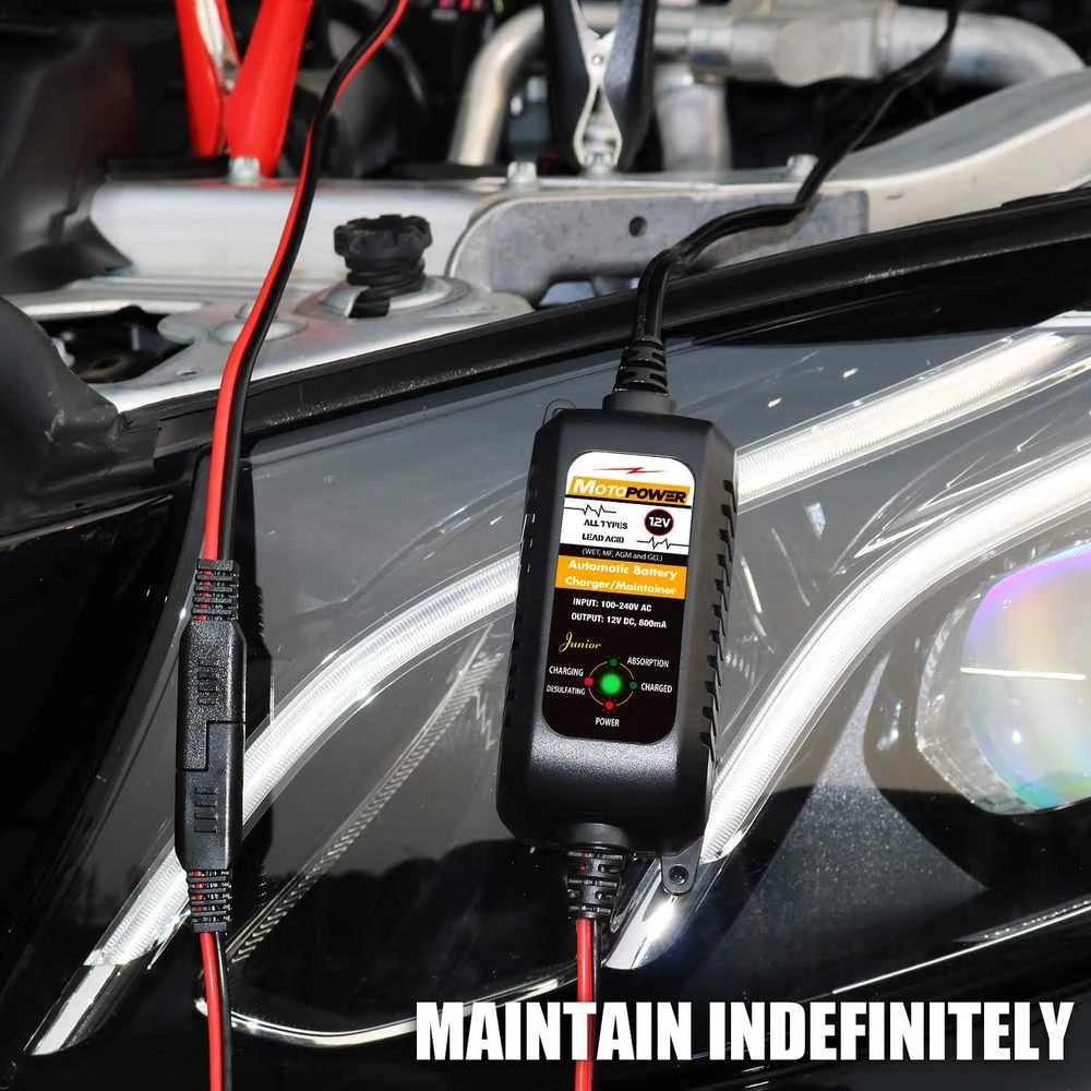 MOTOPOWER akumuliatoriaus įkroviklis 12V 800mA automatinis su desulfatavimo funkcija MP00205A