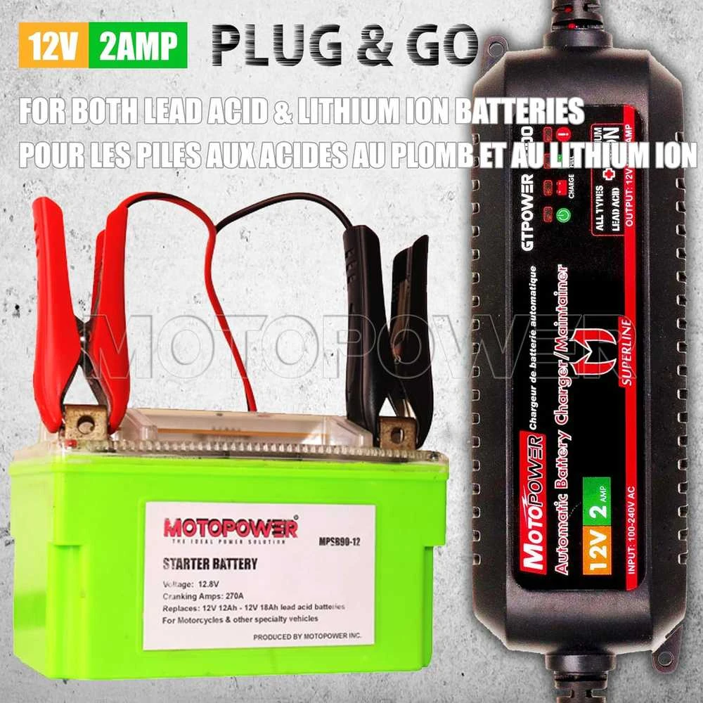 MOTOPOWER akumuliatorių įkroviklis 12V 2A, švino-rūgštiniams ir ličio jonų akumuliatoriams, MP00207A-FR