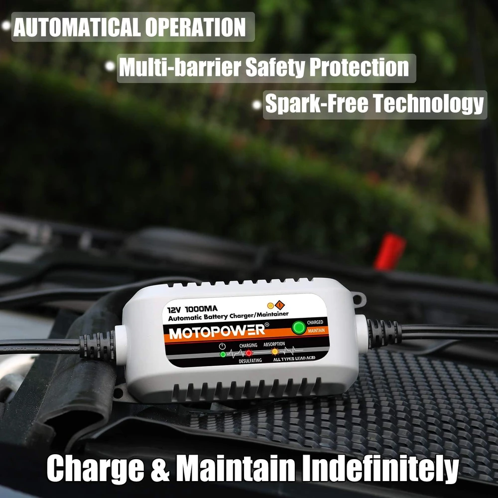 MOTOPOWER automatinis 12 V 1000 mA akumuliatorių įkroviklis su SAE jungtimi MP00205B