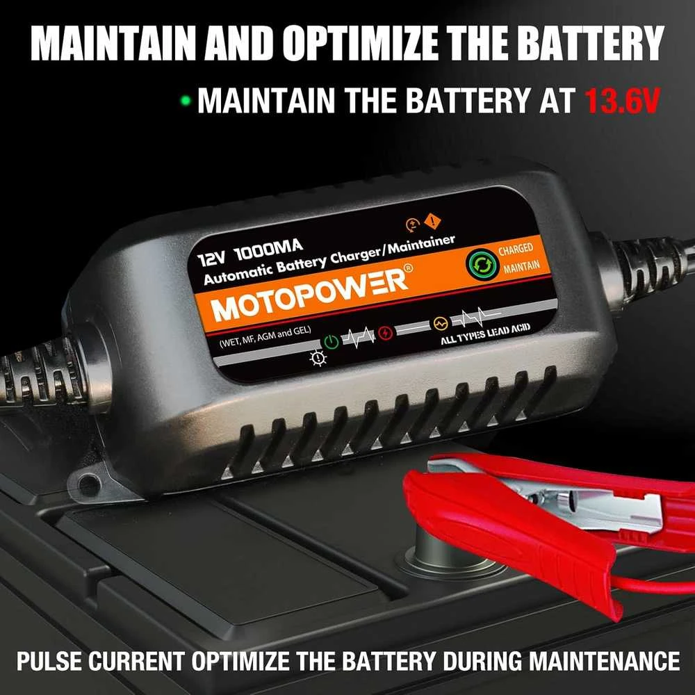 MOTOPOWER automatinis akumuliatoriaus įkroviklis 12V 1A su SAE adapteriais MP00205B