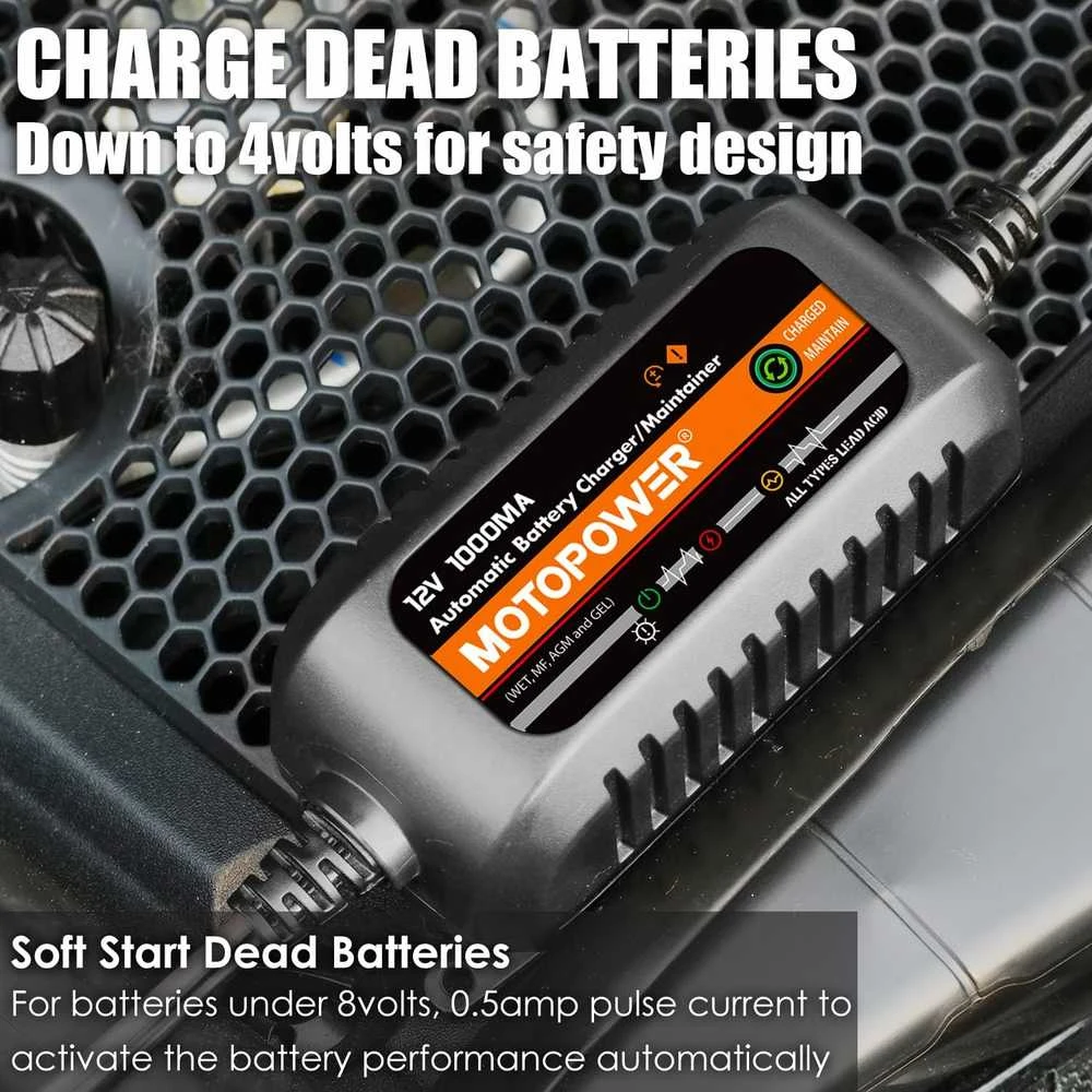 MOTOPOWER automatinis akumuliatoriaus įkroviklis 12V 1A su SAE adapteriais MP00205B