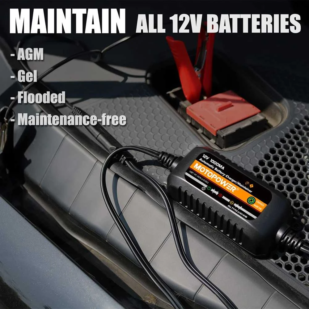 MOTOPOWER automatinis akumuliatoriaus įkroviklis 12V 1A su SAE adapteriais MP00205B