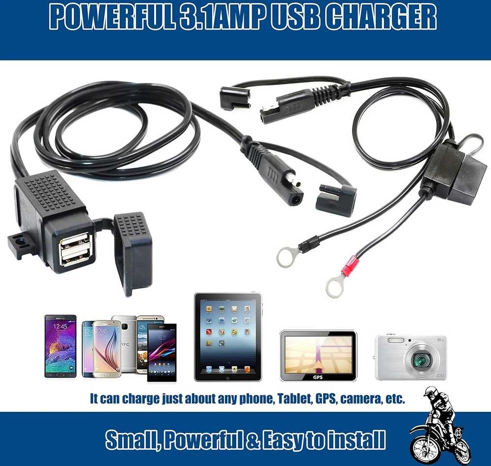 MOTOPOWER motociklo USB įkroviklis 12–24 V, 3,1 A, dvigubas, SAE jungtis, MP0609EA-UK