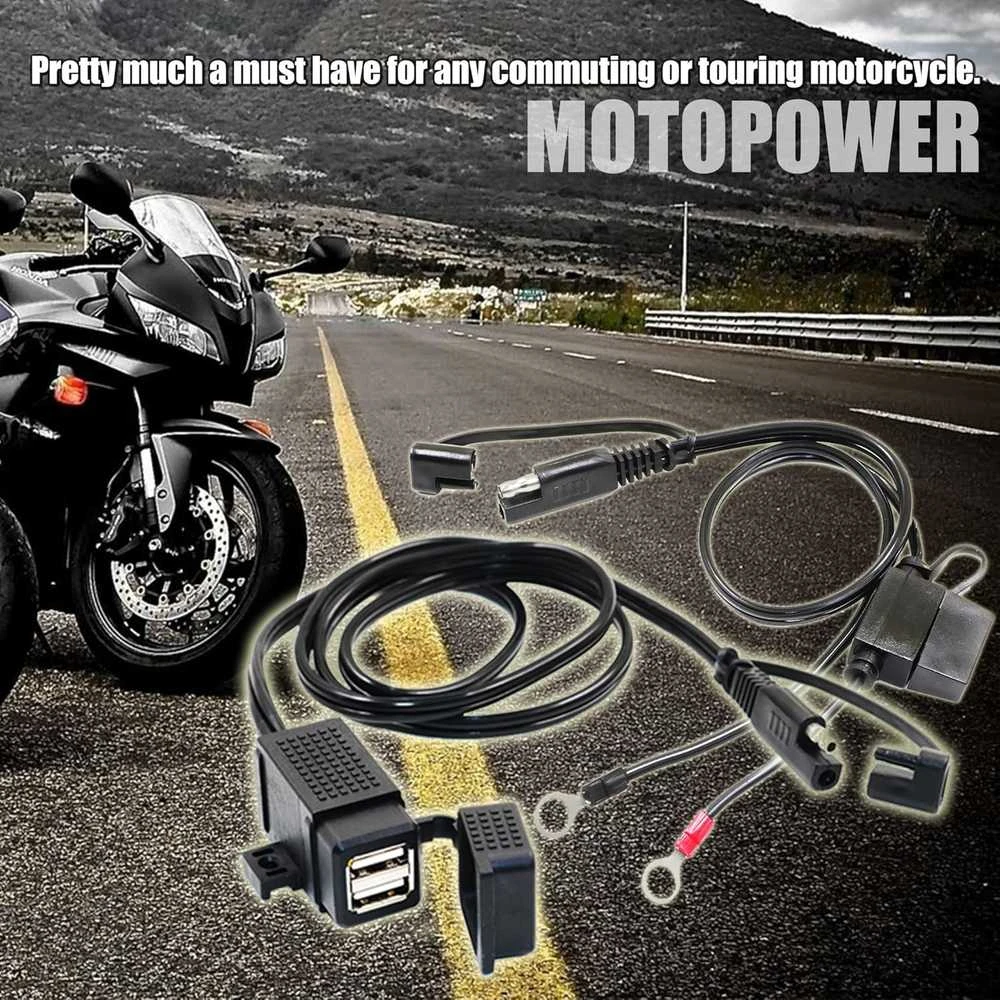 MOTOPOWER motociklo USB įkroviklis 12–24 V, 3,1 A, dvigubas, SAE jungtis, MP0609EA-UK
