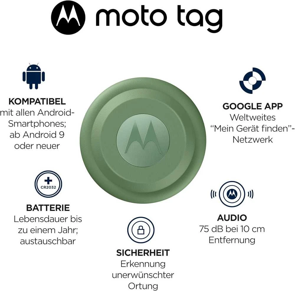 Motorola GPS sekiklis Moto Tag, Bluetooth 5.4, IP67, Android 9+, jadeito žalias ir mėlynas, 4 vnt. rinkinys PG38C06384