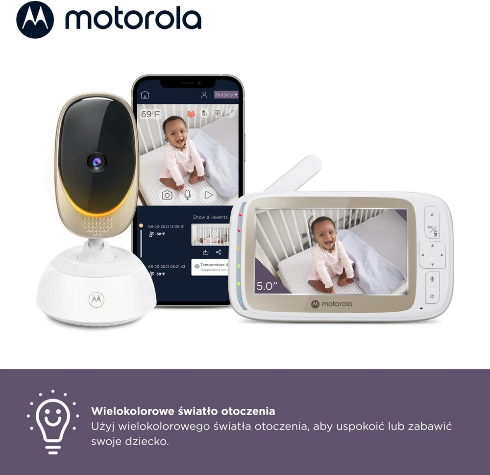 Motorola Nursery vaizdo auklė VM85 Connect su Wi-Fi, 5 col. ekranu ir naktiniu matymu