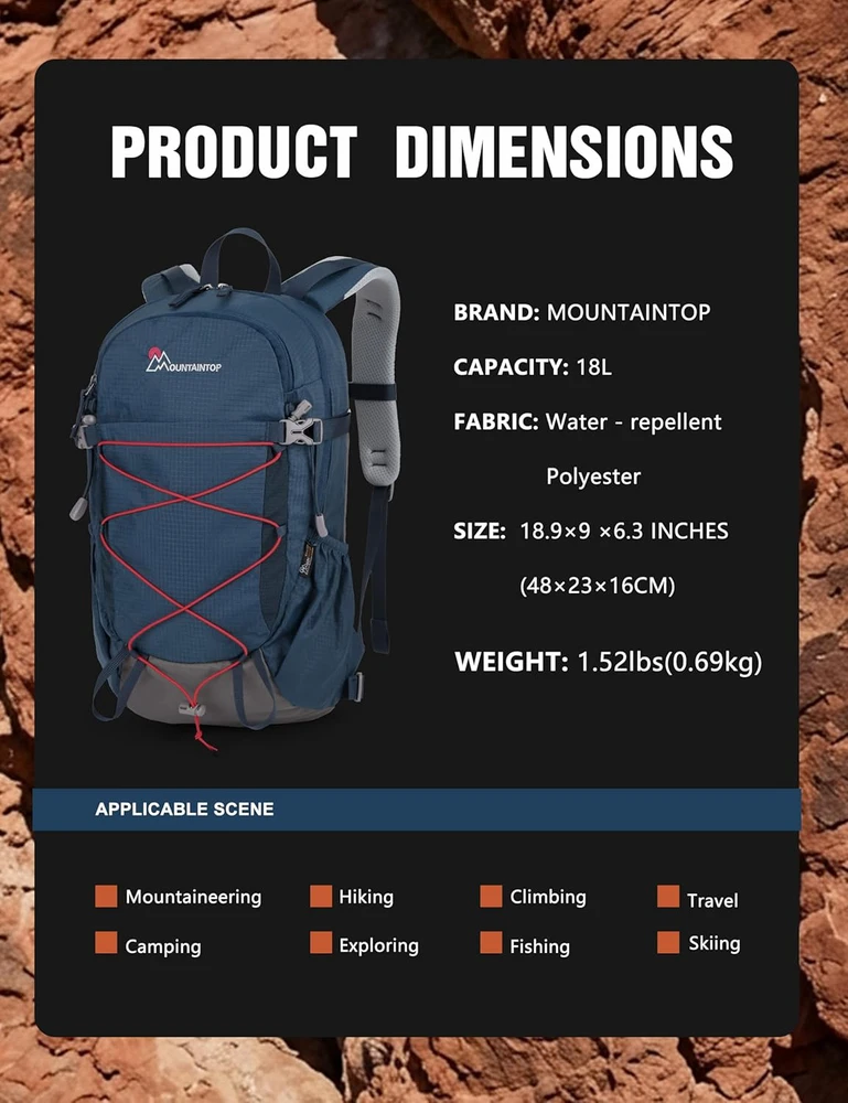 Mountaintop turistinė kuprinė 18 l, iš nailono, mėlyna, unisex