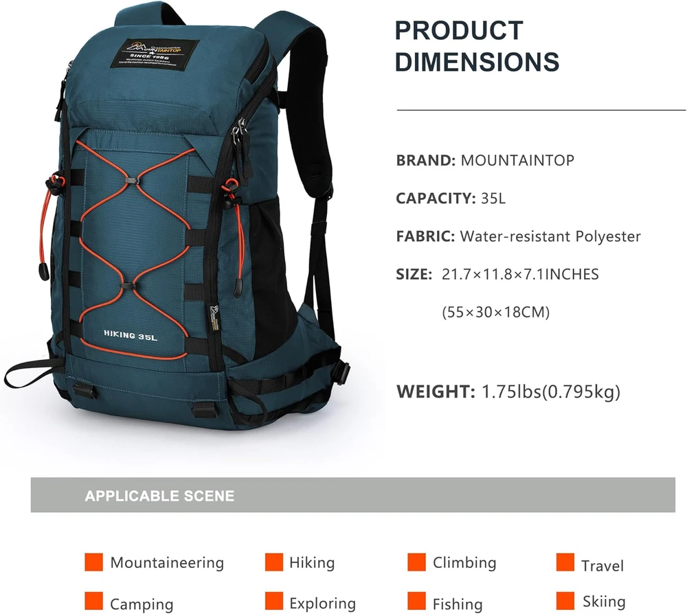 MOUNTAINTOP turistinė kuprinė 40 l, poliesterio, lietaus uždangalas, unisex, YLM6413IIbaolan