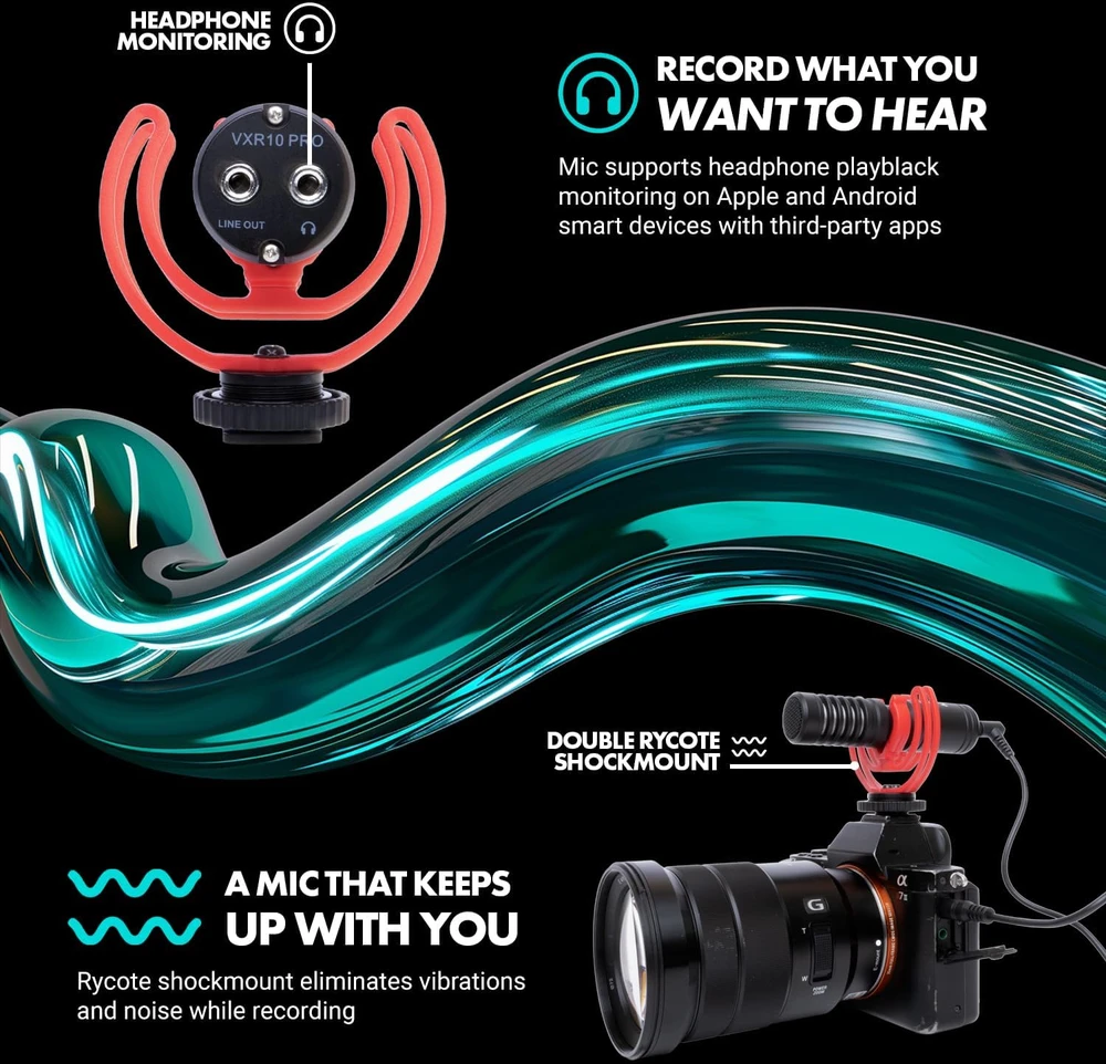 Movo išorinis vaizdo mikrofonas VXR10-PRO su Rycote amortizatoriumi, superkardioidinis, 3,5 mm jungtis