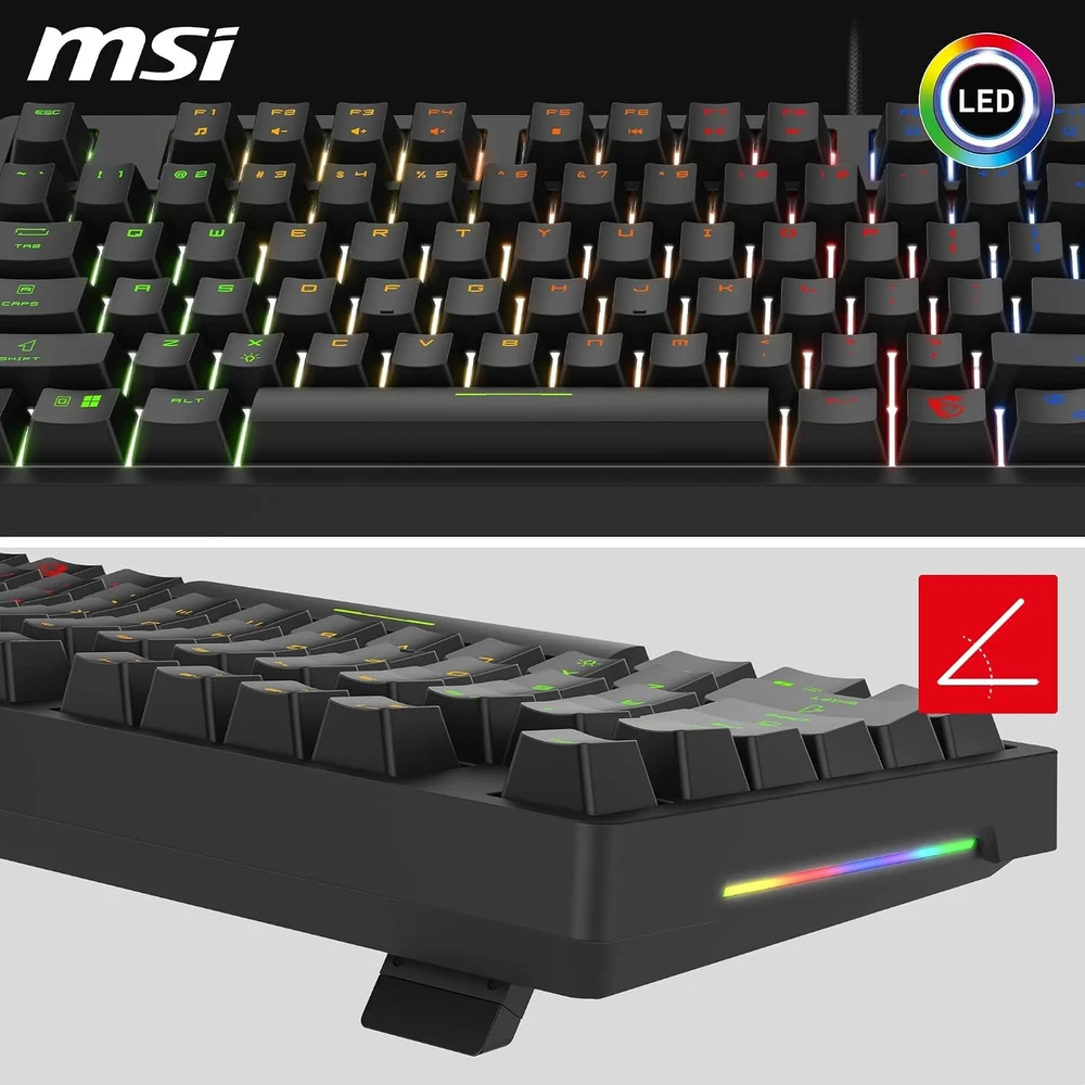 MSI Forge GK320 Raudona FR mechaninė žaidimų klaviatūra su AZERTY išdėstymu, RGB, USB 2.0