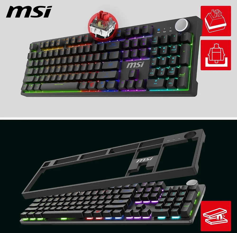 MSI Forge GK320 Raudona FR mechaninė žaidimų klaviatūra su AZERTY išdėstymu, RGB, USB 2.0