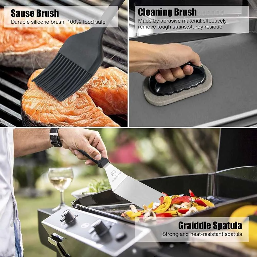 MUJUZE grilio mentelių rinkinys iš nerūdijančio plieno, 13 dalių, tinkamas teppanyaki ir kempingui