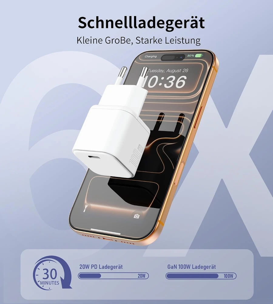 Mukiya 100 W GaN USB-C tinklo įkroviklis su PD 3.0 ir PPS, PD9031-EU