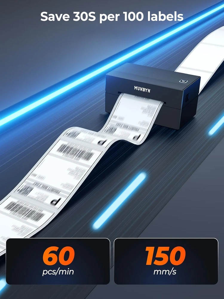 MUNBYN termininė etikečių spausdintuvas Bluetooth, 203 dpi, 4x6 colių, suderinamas su iOS, Android, Mac, Windows, juodas, MU-ITPP130B-BK-EU