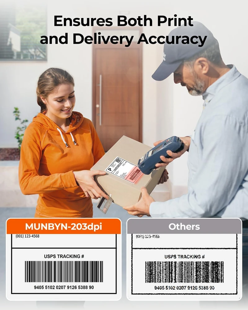 MUNBYN termininė etikečių spausdintuvas Bluetooth, 203 dpi, 4x6 colių, suderinamas su iOS, Android, Mac, Windows, juodas, MU-ITPP130B-BK-EU