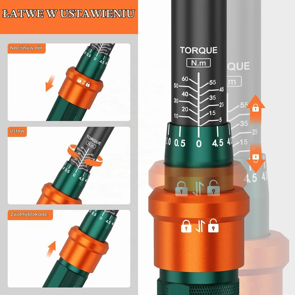 NADOKHI dinamometrinių raktų rinkinys 3/8", 5–60 Nm, 10 dalių NDK-BT02-60-Set