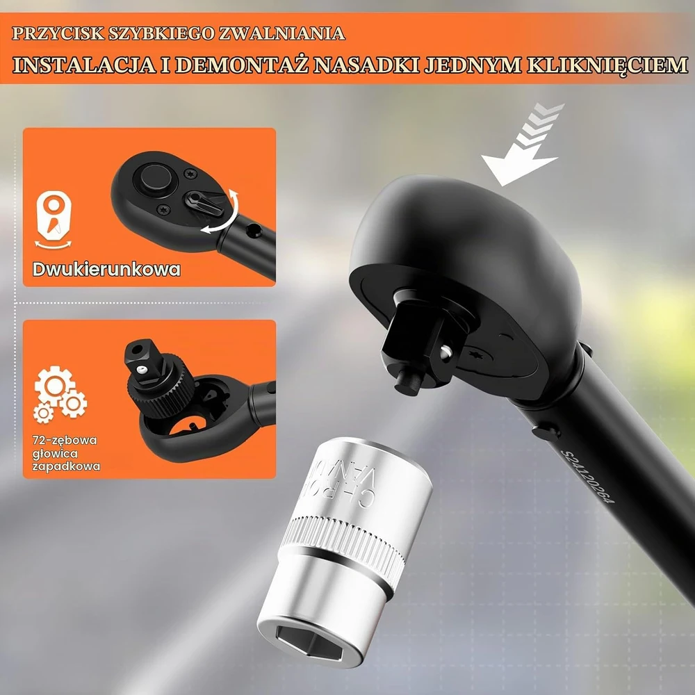 NADOKHI dinamometrinių raktų rinkinys 3/8", 5–60 Nm, 10 dalių NDK-BT02-60-Set