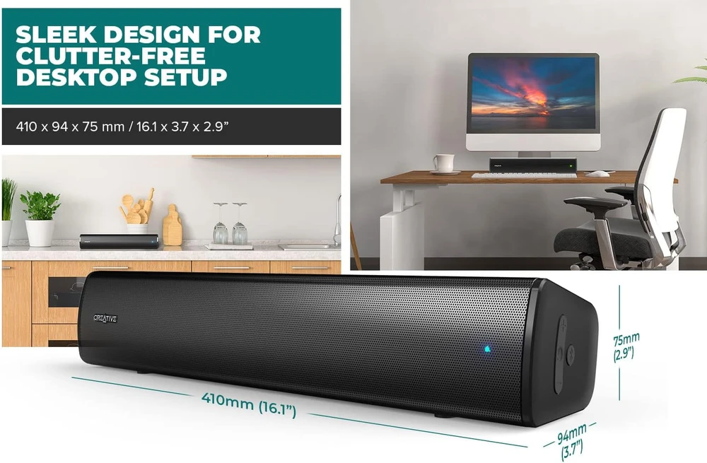 Namų kino sistema Creative Soundbar po monitoriumi Stage Air V2 juodos spalvos Bluetooth 5.3