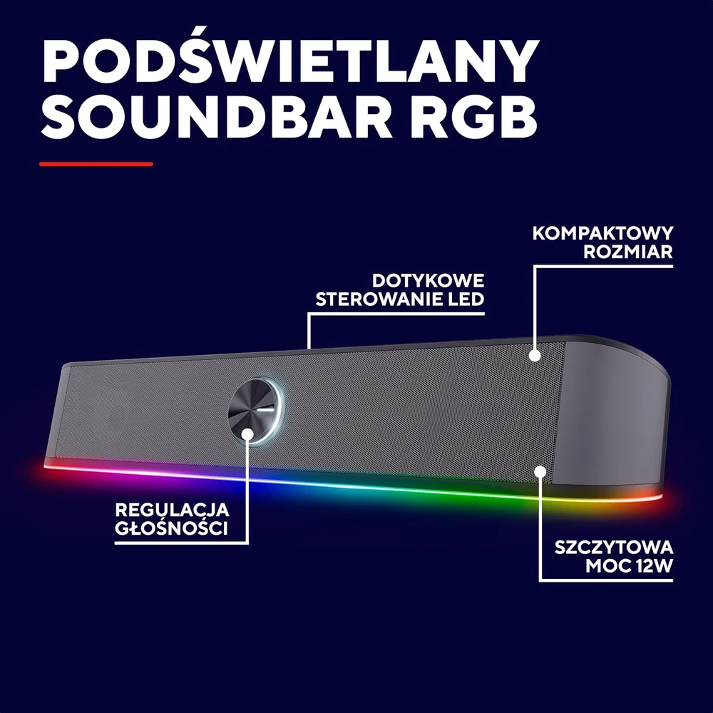 Namų kino sistema GXTrust kompiuterinė garso juosta Rhox RGB, 12 W, USB ir AUX, 25332