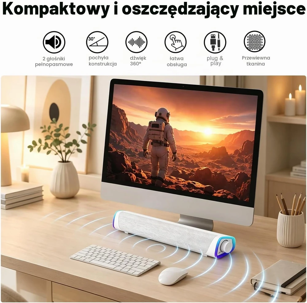 Namų kino sistema SOULION kompiuterio garso juosta R30 su LED apšvietimu, USB ir 3,5 mm jungtimis