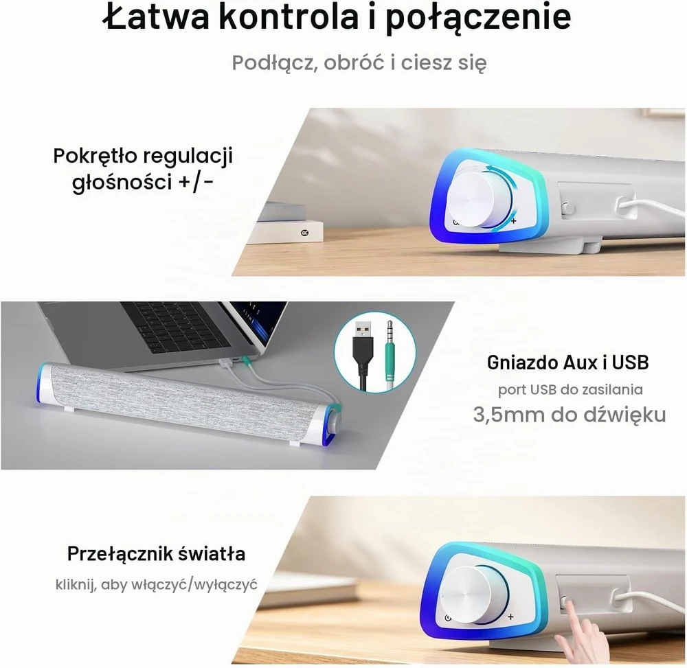 Namų kino sistema SOULION kompiuterio garso juosta R30 su LED apšvietimu, USB ir 3,5 mm jungtimis