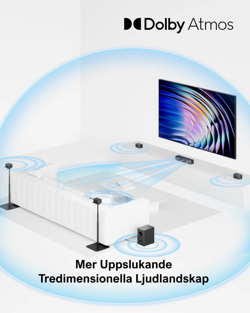 Namų kino sistema ULTIMEA 7.1 garso sistema su Dolby Atmos, 460 W, belaidžiu 6,5 colio žemųjų dažnių garsiakalbiu, 4 erdviniais garsiakalbiais, Poseidon D80
