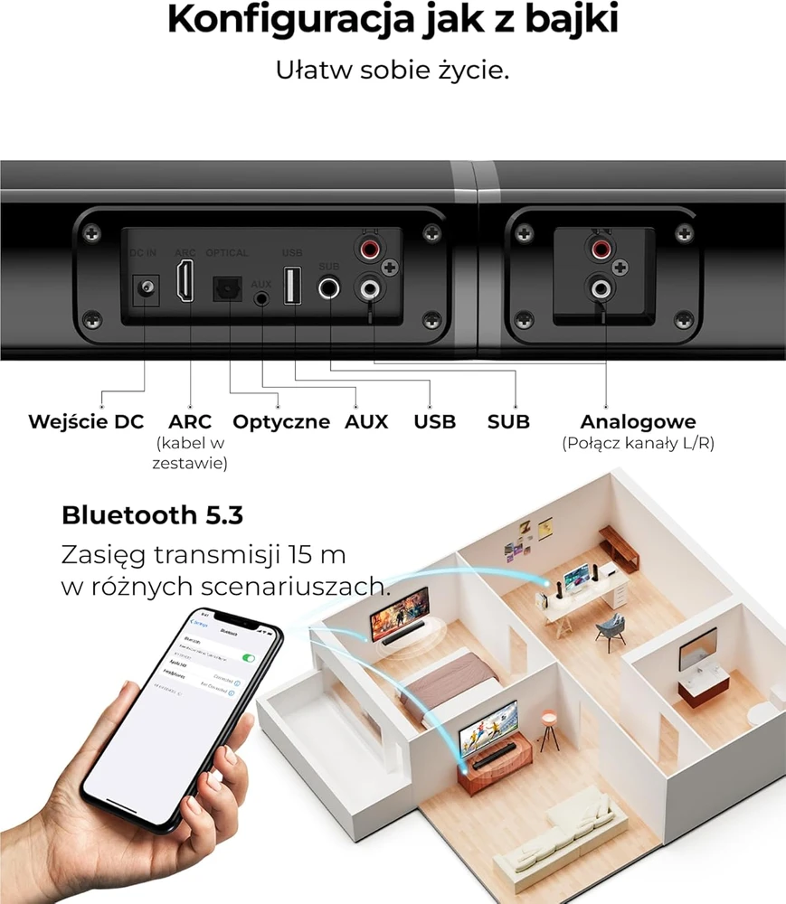 Namų kino sistema Ultimea garso juosta 2.2 kanalų, Bluetooth 5.3, HDMI ARC, EQ režimai, Apollo S40 Pro