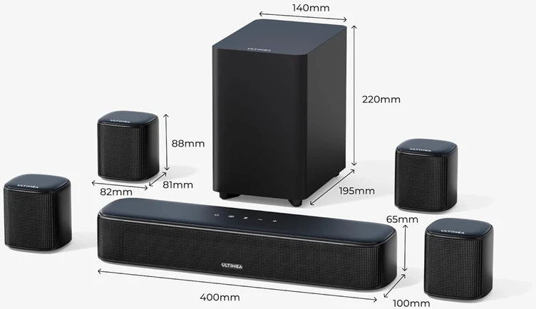 Namų kino sistema ULTIMEA garso juosta 7.1 kan., 280 W, Bluetooth, optinė ir AUX jungtys, Aura A40