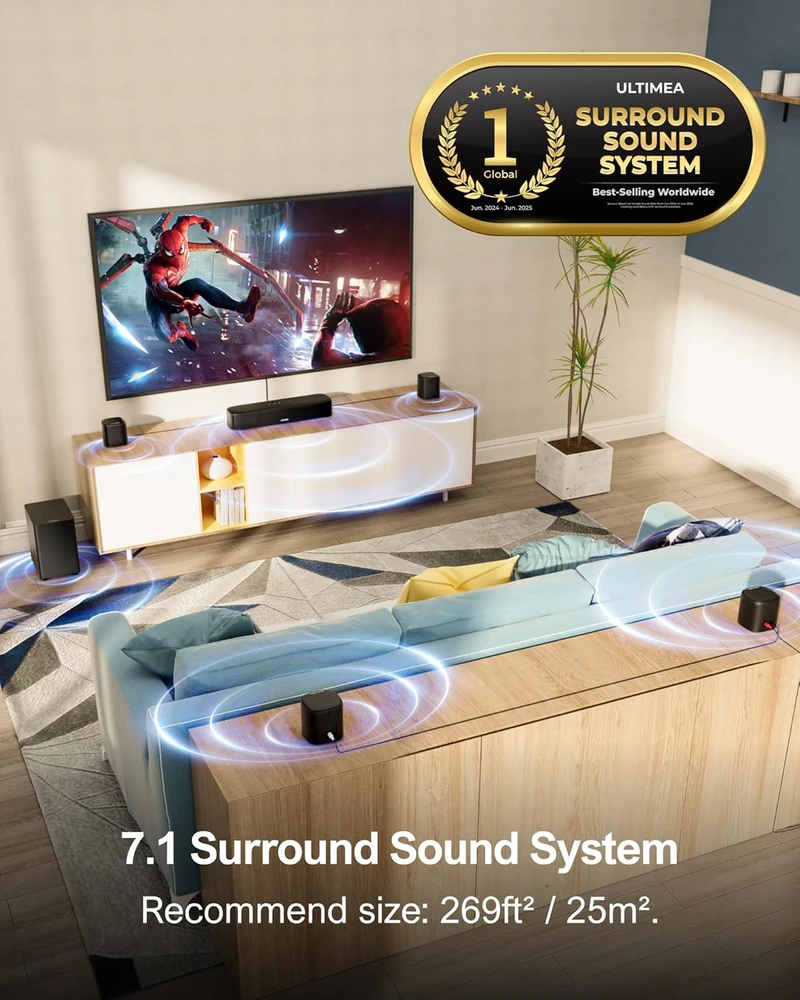 Namų kino sistema ULTIMEA garso juosta 7.1 kan., 280 W, Bluetooth, optinė ir AUX jungtys, Aura A40