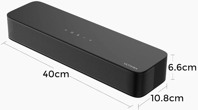 Namų kino sistema ULTIMEA garso juosta su integruotu žemųjų dažnių garsiakalbiu, 132 W, Bluetooth 5.4, 2.1 kanalo, Poseidon M20