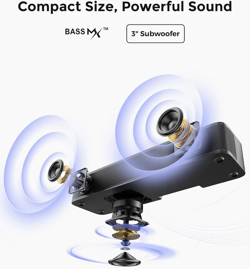 Namų kino sistema ULTIMEA garso juosta su integruotu žemųjų dažnių garsiakalbiu, 132 W, Bluetooth 5.4, 2.1 kanalo, Poseidon M20