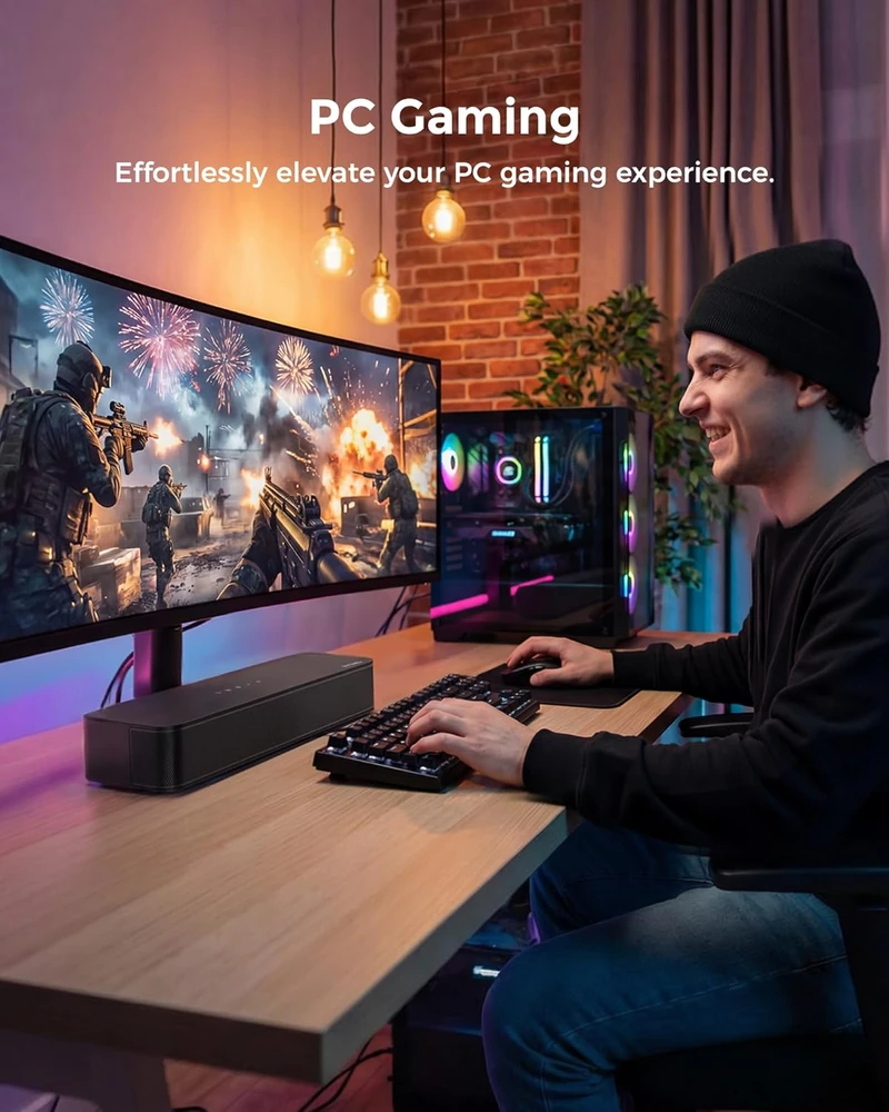 Namų kino sistema ULTIMEA garso juosta su integruotu žemųjų dažnių garsiakalbiu, 132 W, Bluetooth 5.4, 2.1 kanalo, Poseidon M20