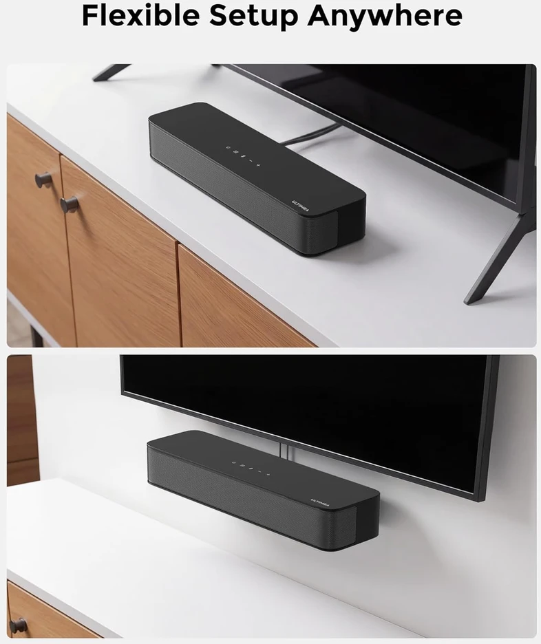 Namų kino sistema ULTIMEA garso juosta su integruotu žemųjų dažnių garsiakalbiu, 132 W, Bluetooth 5.4, 2.1 kanalo, Poseidon M20