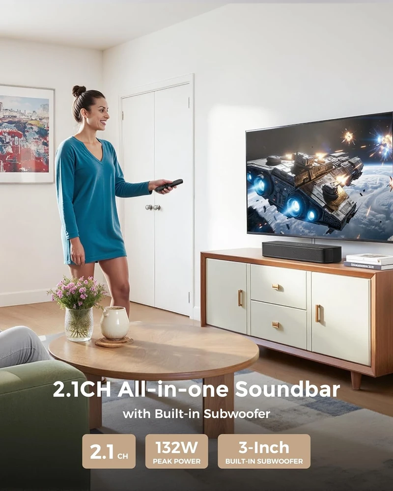 Namų kino sistema ULTIMEA garso juosta su integruotu žemųjų dažnių garsiakalbiu, 132 W, Bluetooth 5.4, 2.1 kanalo, Poseidon M20